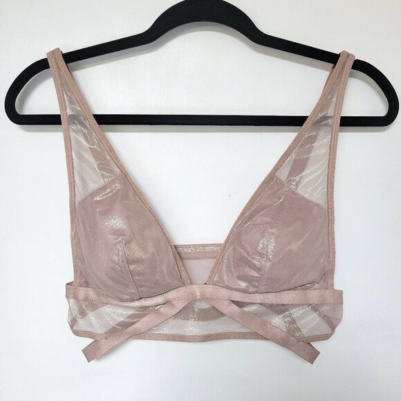 Victoria's Secret Mesh & Shine Blush Nude Triangle Bralette Size Large - Picture 1 of 12